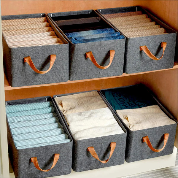 FOLDABLE STORAGE BOX HANDLES, COTTON AND LINEN STORAGE BINS AND BASKETS ORGANIZER FOR NURSERY, CLOSET, BEDROOM, HOME (45 Cm) - Justgrabit Inc.