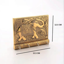 Wooden Key Holder for Home Decor Stylish Metal Gold Antique Elephant Design (1 Pc) - Justgrabit Inc.