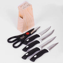 Kitchen Knife Set with Wooden Block and Scissors, Chhari (5 pcs, Black) - justgrabit.in | Just Grab It
