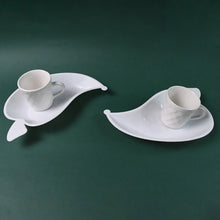 Unibic Ceramic Tea Cups With Plastic Leaf Shape tray / Platter (6 Pcs Set) - Justgrabit Inc.