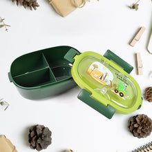 Plastic Lunch Box Leak Proof 3 Compartment with Bottle, Spoon and Fork (1 Set) - justgrabit.in | Just Grab It