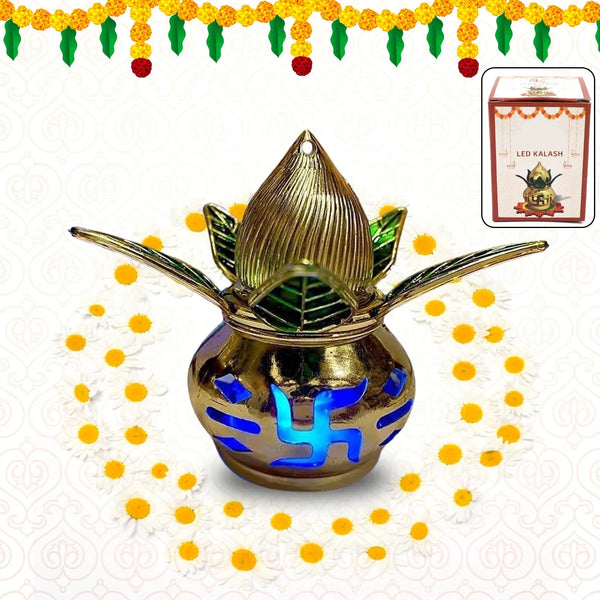 Gold Plated Eco Friendly LED Kalash for Pooja Mandir, Ganesh Ganesha (1 pc / Multicolor LED) - justgrabit.in | Just Grab It