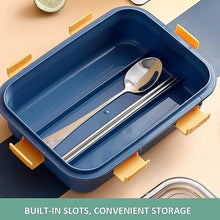 3 Compartment Transparent Stainless Steel Lunch Box with a Spoon and a Pair of Chopsticks (1 Set) - justgrabit.in | Just Grab It