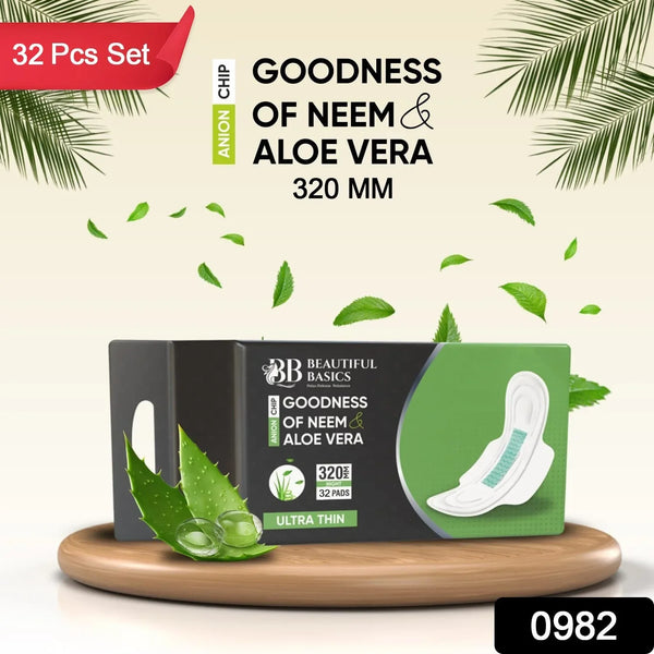 Sanitary Pads for Women With Goodness of Neem & Aloe Vera | Ultra Thin | Leakage Protection | PH Balance | With Antibacterial Anion Chip | 5X More Absorbance (320 mm / 32 Pads) - Justgrabit Inc.
