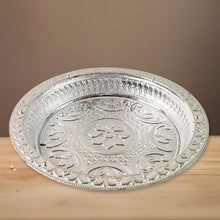 Traditional Silver Finish Plastic Pooja Thali (1 Pc) - justgrabit.in | Just Grab It