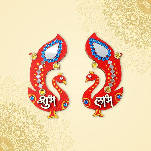 Decorative Wooden Shubh Labh Wall Hanging (2 Pc) - Justgrabit Inc.