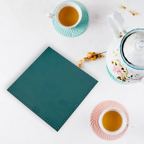 Square Leather Tea Coaster Set – Durable Dining & Coffee Table Decor (4 Pc) - Justgrabit Inc.