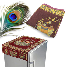 Cotton Fridge Top Cover Set - Standard, Appliance Covers Fridge Dustproof Cover with Peacock Deign 6 Utility Side Pockets Fridge Cover For All types Fridge Refrigerator Use (100x60CM) - Justgrabit Inc.