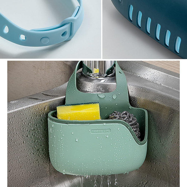 Plastic Kitchen Sponge Holder, Sink Drain Rack Sink Organizer Sink Drain Hanging Bag for Kitchen (1 Pc) - justgrabit.in | Just Grab It