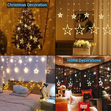 12 Stars LED Curtain String Lights with 8 Flashing Modes for Home Decoration, Diwali & Wedding LED Christmas Light Indoor and Outdoor Light ,Festival Decoration (Warm White / With Box) - justgrabit.in | Just Grab It