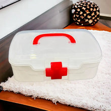 3 - Compartment First Aid Box - Portable Medicine Storage with Detachable Tray & Transparent Lid - Justgrabit Inc.