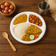 Freshee 10 Inch 3 - Compartment Round Compostable Bagasse Plate (10 Pc) - justgrabit.in | Just Grab It