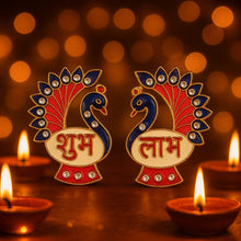Decorative Peacock Design Shubh Labh Wall Hanging (2 Pc) - justgrabit.in | Just Grab It