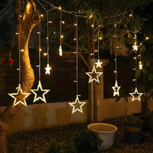 12 Stars LED Curtain String Lights with 8 Flashing Modes for Home Decoration, Diwali & Wedding LED Christmas Light Indoor and Outdoor Light ,Festival Decoration (Warm White / With Box) - justgrabit.in | Just Grab It