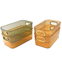 Premium Ribbed Transparent Storage Basket with Gold Handle 25×14 cm 4 Pc - justgrabit.in | Just Grab It