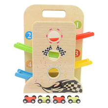 Wooden Ramp Racer Race Track Vehicle Play sets With 4 Mini Racers (with Handle) - justgrabit.in | Just Grab It