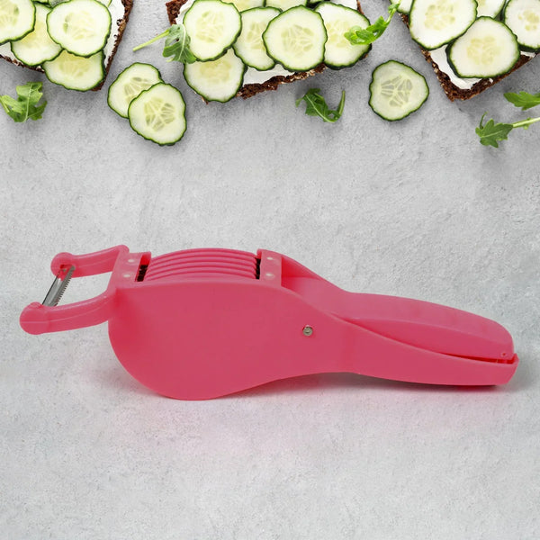Plastic 2 in 1 Vegetable & Fruit Multi Cutter 5 Blade Vegetable Cutter with Peeler (1 Pc / Multicolor) - justgrabit.in | Just Grab It