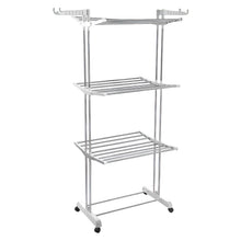 3 - Tier Foldable Stainless Steel Cloth Drying Stand with Wheels - justgrabit.in | Just Grab It