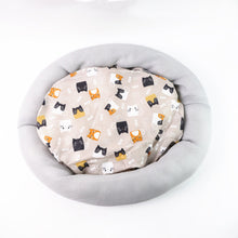 Round Soft Plush Cat Bed with Cartoon Cat Print Cushion 1 Pc - justgrabit.in | Just Grab It