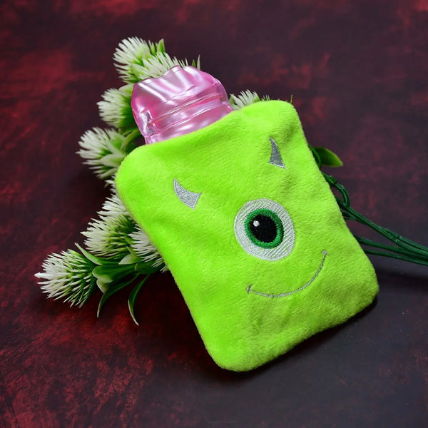 Green One - Eyed Monster Print Small Hot Water Bag with Cover for Pain Relief - Justgrabit Inc.