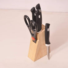 Kitchen Knife Set with Wooden Block and Scissors, Chhari (5 pcs, Black) - justgrabit.in | Just Grab It