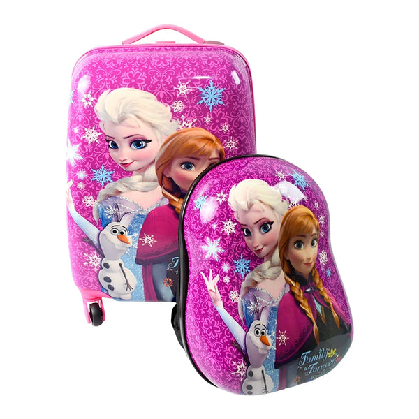 Kids Travel Suitcase with 4 Wheels (2 Pcs Set / 1 Big & 1 Small Shoulder Bag / Mix Design & Color) - justgrabit.in | Just Grab It