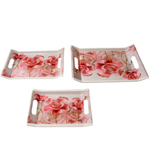 Plastic Rectangular Shape Flower Printed Design Serving Tray 3 pcs Home and Kitchen Use (3 pcs set) - Justgrabit Inc.