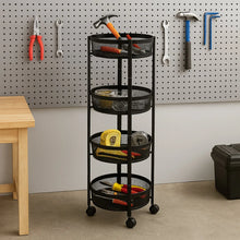 4 - Layer Round Metal Folding Storage Trolley with Mesh Baskets and Wheels – Multi - Purpose Organizer Rack (1 Pc) - Justgrabit Inc.