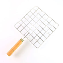 Stainless Steel Square Papad jali, Barbecue Grill Rack with Wooden Handle (1 Pc) - justgrabit.in | Just Grab It