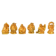 Golden Laughing Buddha Set Of Six Pieces Statue For Happiness, Wealth & Good luck Decor For Wealth and Success (6 Pcs Set) - Justgrabit Inc.