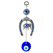 Decorative Evil Eye Hanging with Elephant and Horseshoe Motif, Wind Chime (1 Pc) - justgrabit.in | Just Grab It