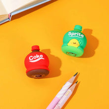 2 - in - 1 3D Cold Drink Bottle Shape Rubber Pencil Sharpener and Eraser Set, Stationery for Kids School Boys Girls, Birthday Return Gifts (1 Pc ) - Justgrabit Inc.