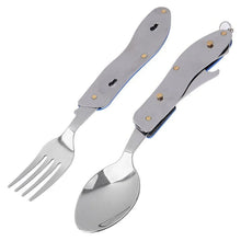 4 - in - 1 Stainless Steel Travel / Camping Folding Multi Swiss Cutlery Set - Justgrabit Inc.