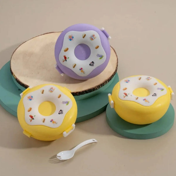 Donut Shaped Double Insulated 3 Compartment Lunch Box (1 Pc / Mix Color) - justgrabit.in | Just Grab It