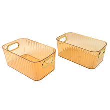 Premium Ribbed Transparent Storage Basket with Gold Handle 25×14 cm 2 Pc - justgrabit.in | Just Grab It