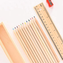 Colorful Wooden Pencil Set with Pencil box, Ruler, Sharpener For for Kids, Artist, Architect (12 Pcs Set) - Justgrabit Inc.