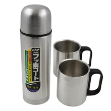 Double Wall Stainless Steel Thermos Flask 500ml Vacuum Insulated Gift Set with Two Cups Hot & Cold, Stainless Steel, Diwali Gifts for Employees, Corporate Gift Item (3 Pcs Set) - Justgrabit Inc.