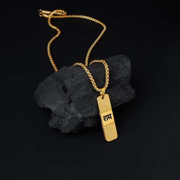 Golden Ram Naam Locket With Chain (1 Pc) - justgrabit.in | Just Grab It