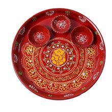 Hand - Painted Decorative Pooja Thali with Ganesha Motif and Diyas - Justgrabit Inc.