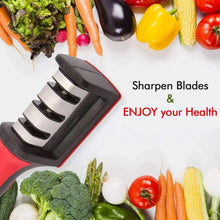 Manual Red & Black Knife Sharpener 3 Stage Sharpening Tool for Ceramic Knife and Steel Knives. - Justgrabit Inc.