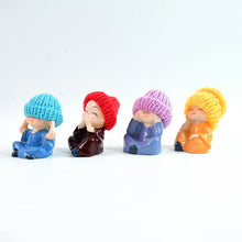 Decorative Resin Monk Buddha Showpiece Set of 4 with Traditional Straw Hats - justgrabit.in | Just Grab It