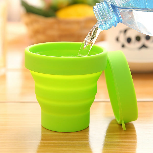 Round Silicone Foldable Glass / Cup, Foldable Travel Mug With Lid (1 Pc) - justgrabit.in | Just Grab It