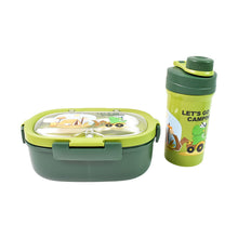 Plastic Lunch Box Leak Proof 3 Compartment with Bottle, Spoon and Fork (1 Set) - justgrabit.in | Just Grab It
