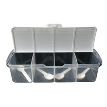 Kitchen Multipurpose Air - tight 4 Sections Storage Containers / Masala Box Pickle (Achar) Jar with 4 spoon for each section (1 Pc / Mix Color) - Justgrabit Inc.