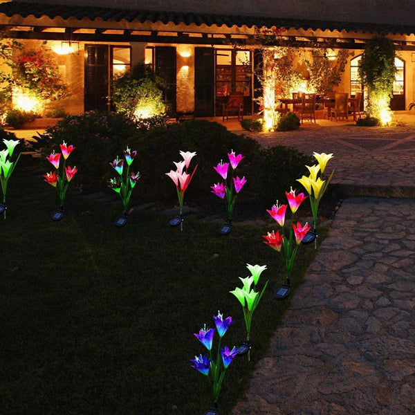 Waterproof Outdoor Solar Lily Flower Stake Lights ( Pack Of 2 pcs ) - justgrabit.in | Just Grab It