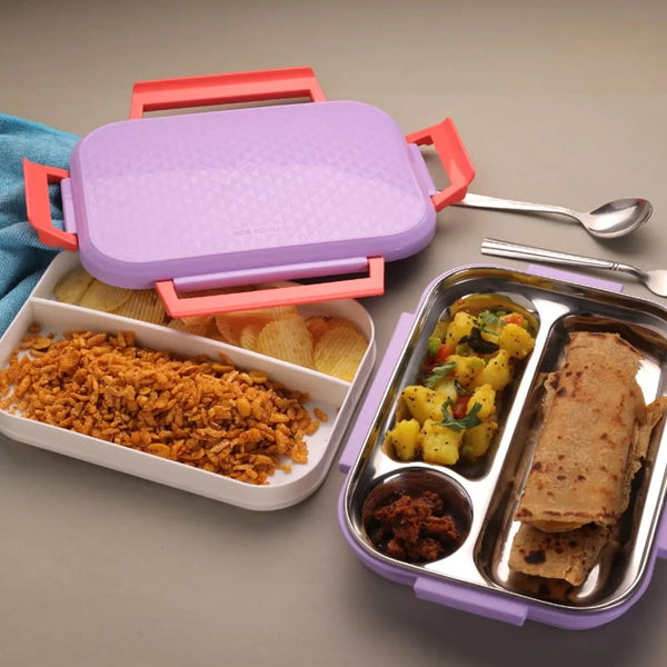 Lunch Box Plastic with steel plate, small lunch box - Justgrabit Inc.