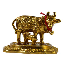 Metal Golden Kamdhenu Cow with Calf (1 Pc) - Justgrabit Inc.