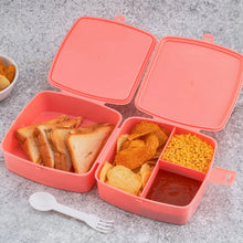 Double - Layer Square Lunch Box with Spoon , 4 Compartment Tiffin & Push Lock , Plastic Tiffin Box for Travelling, School Kids & Office Exclusive, Home - Justgrabit Inc.