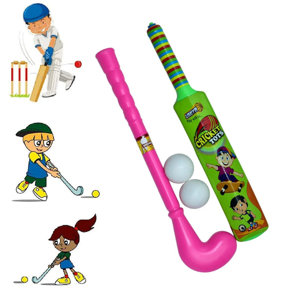 Combo of Light Weight Plastic Bat, Ball & Hockey for Kids, Boys, Indoor, Outdoor Play - Justgrabit Inc.