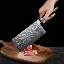 Stainless Steel Chef Damascus Cleaver Vegetable Knife with Plastic Handle & Cover, Multipurpose Use for Kitchen or Restaurant (12 Inch) - Justgrabit Inc.